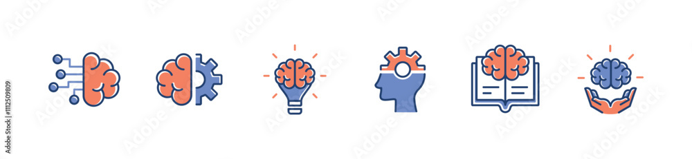 Poster set of human brain icon set creative thinking brainstorm genius mind vector illustration intelligence cognition clever brain idea symbol design for web and app