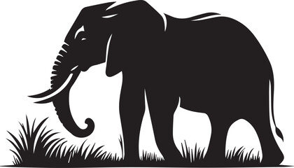 Obraz premium Elephant silhouette grazing with its trunk close to the ground vector