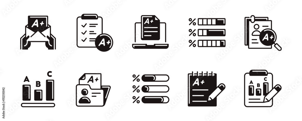 Aufkleber exam grade quiz score result icon set education test evaluation result signs unique style vector illustration for web and app