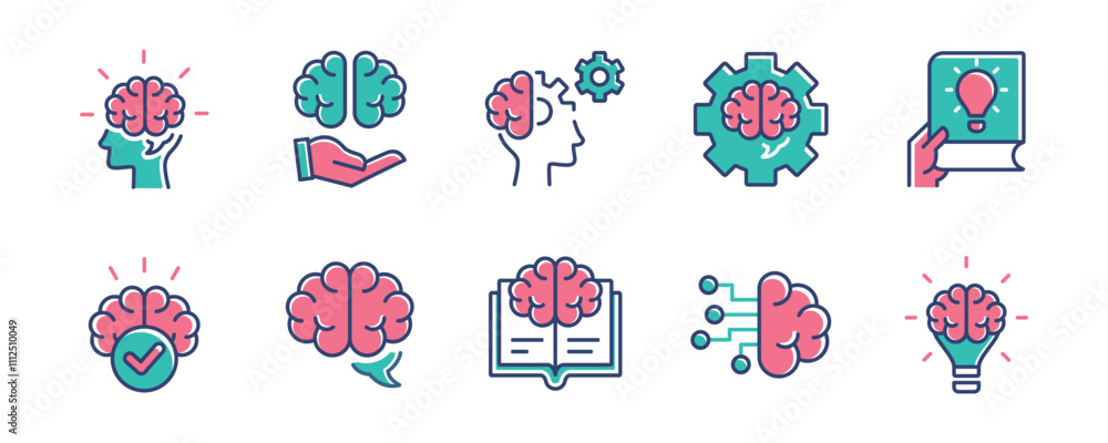 Poster brainstorm icon set human brain intelligence mind thinking vector education creative think idea symb