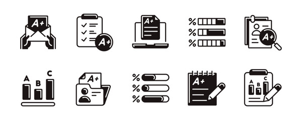 exam grade quiz score result icon set education test evaluation result signs unique style vector illustration for web and app