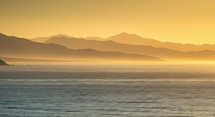 Fototapeta premium Golden Hour Coastal Mountain Range Landscape