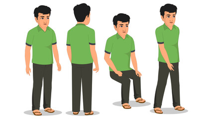 2D cartoon men character design featuring various poses, expressions