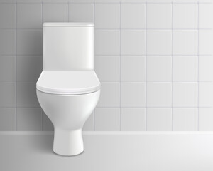 Bathroom interior with toilet bowl. Copy space. Stock vector illustration