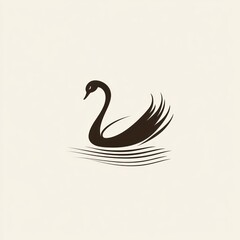Fototapeta premium Elegant black swan silhouette on water.