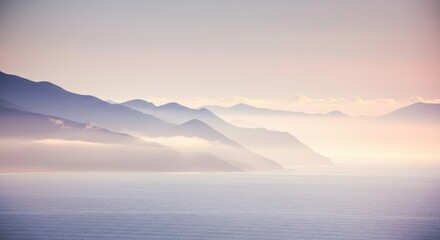 Serene Coastal Mountain Range at Dawn