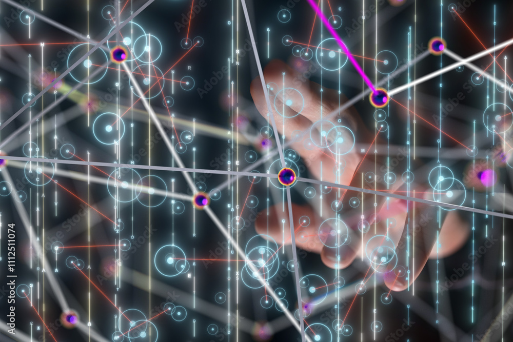 Poster neural network 3d illustration. big data and cybersecurity - 3d