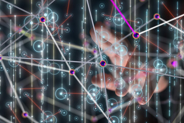 Neural network 3D illustration. Big data and cybersecurity - 3d