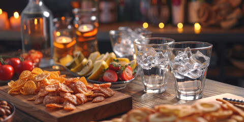 Fototapeta premium Russian vodka with snacks Generative AI