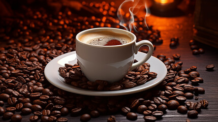 Fototapeta premium Steaming Hot Cup Of Coffee