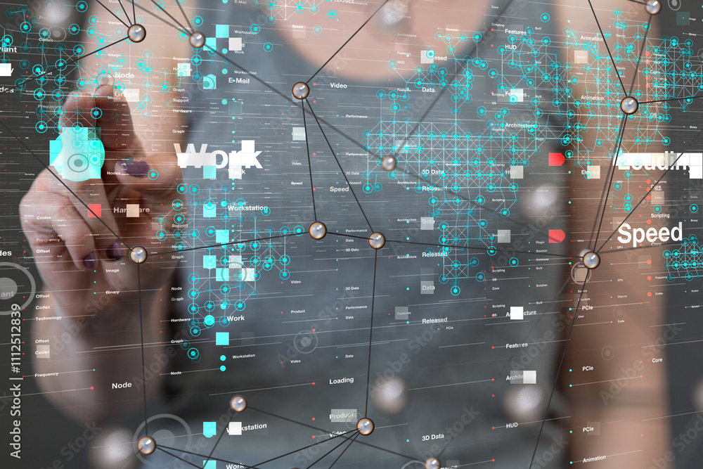 Poster neural network 3d illustration. big data and cybersecurity