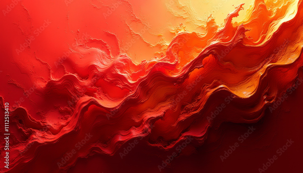 Poster abstract background of vibrant red and yellow splashes in a wavy style with texture and depth