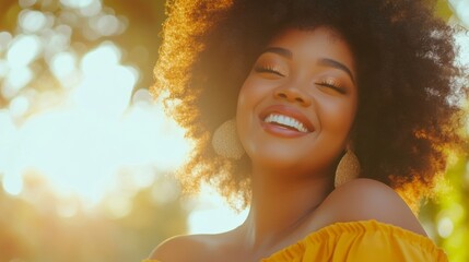 Fototapeta premium Joyful Woman Outdoors in Golden Light