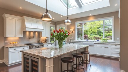 Stunning Modern Kitchen with Granite Island and Large Windows