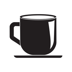 A black coffee cup with a white background with a picture of a coffee cup on it 