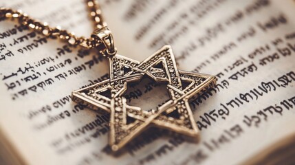 Fototapeta premium Vintage Star of David Pendant on Ancient Book Pages