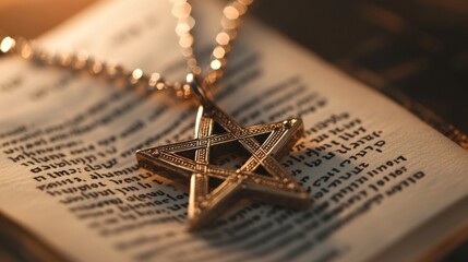 Fototapeta premium Antique Star Pendant on Ancient Book Page