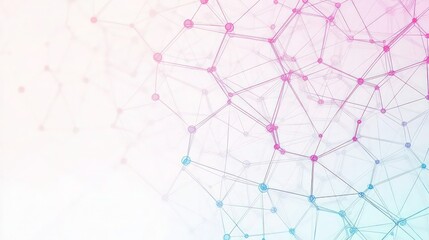 Geometric background with pink and blue connected lines and dots arranged in a crystalline hexagon pattern over a white gradient background