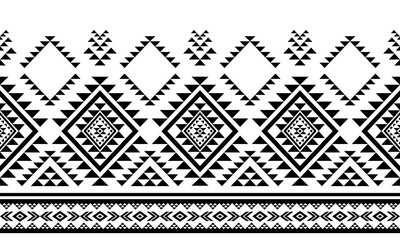 Fototapeta premium Southwest Aztec geometric Native American Mexican Navajo tribal ethnic seamless pattern fabric black and white design vector for textile printing