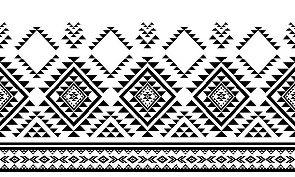 Southwest Aztec geometric Native American Mexican Navajo tribal ethnic seamless pattern fabric black and white design vector for textile printing