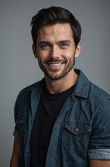 Fototapeta premium Charming portrait of a smiling man with dark hair