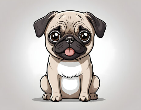 Cartoon pug puppy sitting