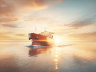 Naklejka premium A next-gen oil tanker equipped with eco-friendly technologies, navigating through ocean waters under bright skies