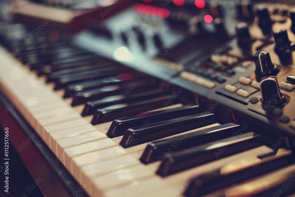 Poster close-up shot of an electronic keyboard with many keys