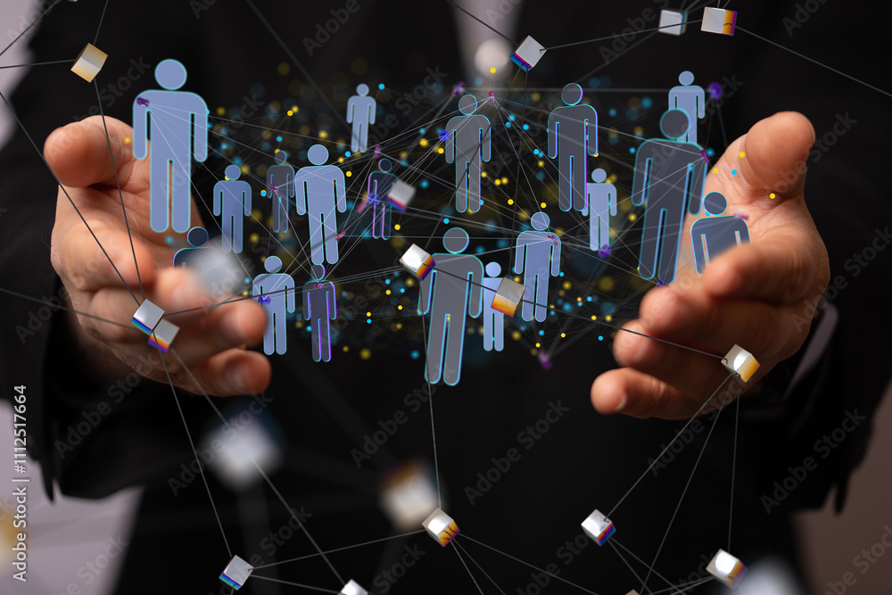 Poster Digital technology background. Network connection dots and lines.