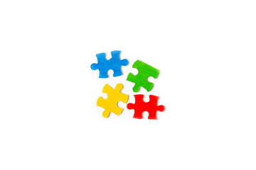 Autism puzzle isolated on white background. Autism awareness day. Multicolored bright puzzles. Puzzle. 2 April world autism awareness day background.Design element.Care Awareness campaign for Autism