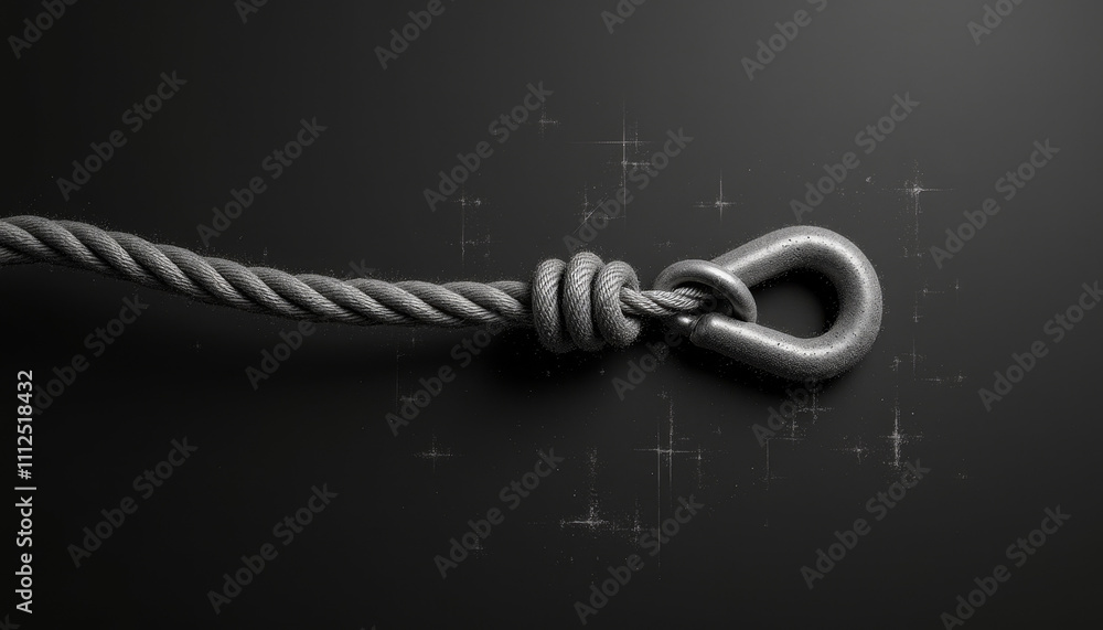 Poster bungee cord with hook on dark background showcasing strength and durability with copy space
