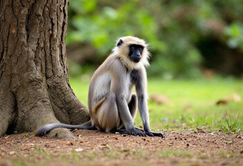 japanese macaque sitting on the ground