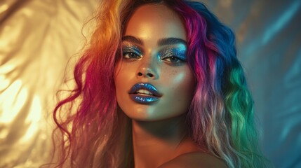 Fototapeta premium Radiant Beauty: A Colorful Portrait of a Fashion Model