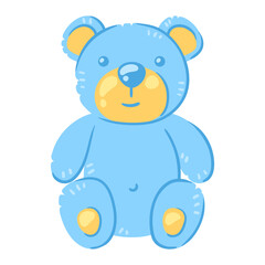 Fototapeta premium Illustration of teddy bear. New born baby boy Happy Birthday object.