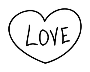 Simple heart with handwritten lettering love. Clip art doodle illustration.
