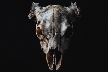 Fototapeta premium Close-up shot of a skull against a dark, black background