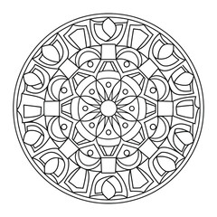 Simple and Easy Coloring Pages for Adults - Mandala Black and White Hand Drawing Outline to Color.
