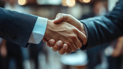Professionals Sealing Deal with a Handshake in Corporate Meeting Room