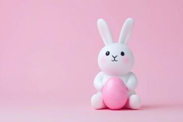 Obraz premium minimal photostock of a Easter bunny rabbit with blue painted egg on blue background. Easter holiday concept. , isolated on white background, , copy space, copy space for text,