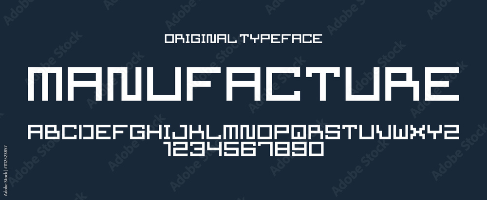 Poster minimal geometric cyberpunk font, vector typeface in geometry minimalist square style, future techno
