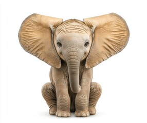 Fototapeta premium minimal photostock of a young baby elephant sit down to show isolated on white backgroun , isolated on white background, , copy space, copy space for text,