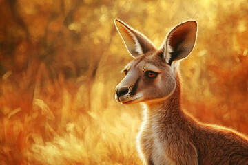 Fototapeta premium Kangaroo at Sunset: Golden Wildlife Landscape