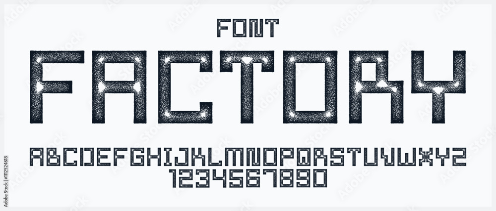 Poster minimal geometric cyberpunk font, vector typeface in geometry minimalist square style, future techno