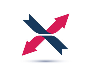 Crossed arrows vector logo, opposite reverse movement concept, inversion and upturn, dynamic graphic design sign.