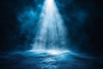 Empty futuristic dramatic scene. Abstract dark landscape, street. Neon light fluid element. Night view, neon blue light. Fantasy background. 3D illustration
