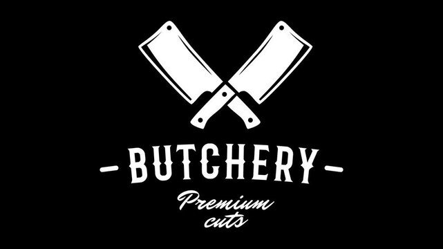 Butchery logo animation with alpha channel. Retro emblem for steak house or grill bar on transparent background