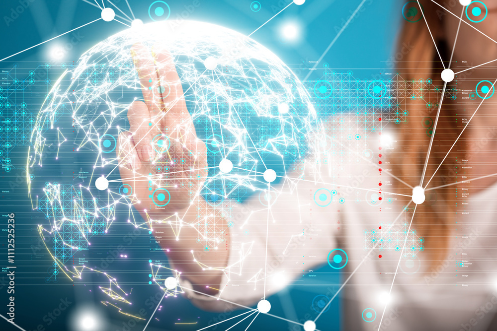 Poster Neural network 3D illustration. Big data and cybersecurity - 3d