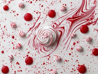 Fototapeta premium Acrylic art of a peppermint bark dessert with swirling candy patterns