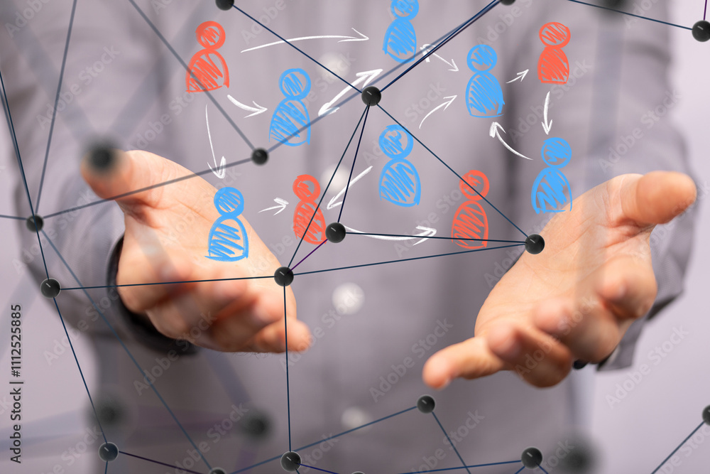 Poster Global network. Blockchain. 3D illustration. Neural networks and artificial intelligence. Abstract