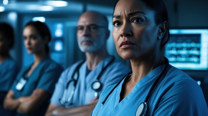 Fototapeta premium Focused medical team facing healthcare challenges.